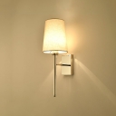 1 Head Cone Wall Lamp with Fabric Shade Contemporary Wall Sconce in Chrome for Bedside