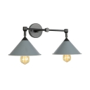 Gray Conical Shade Wall Sconce Modernism Metallic 2 Bulbs Wall Light for Bedroom