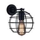 1 Bulb Orb Metal Frame Wall Light Vintage Retro Style Wall Mount Light in Black for Staircase