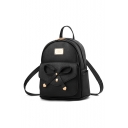 Girls Lovely Bow-Tied Embellished Simple PU Backpack 22*13*24cm