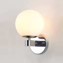 Chrome Finish Spherical Sconce Light Contemporary White Glass 1 Light Wall Lighting for Foyer