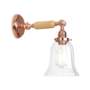 Wood Armed Sconce Light with Bell Shade Modern Single Head Wall Mount Light in Rose Gold