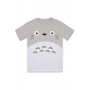 Cartoon Cute Totoro Pattern Basic Round Neck Grey T-Shirt