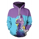 Popular 3D Cartoon Animal Print Colorblock Sports Casual Blue and Purple Hoodie