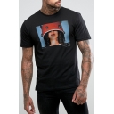 Men's Cool Figure Printed Crewneck Short Sleeve Black Fitted T-Shirt