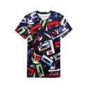 Cool 3D Tape Printed Men's Round Neck Short Sleeve Navy T-Shirt