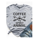 Grey Funny Letter COFFEE IS MY SPIRIT ANIMAL Printed Basic Round Neck Short Sleeve Graphic T-Shirt
