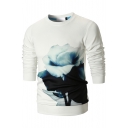 Stylish 3D Floral Printed Round Neck Long Sleeve Fitted Cotton Pullover Sweatshirt