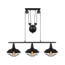 Pulley 3 Head Billiard Light in Balck Barn Shade with Wire Guard for Pool Table Kitchen Island