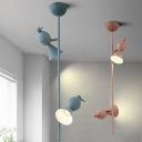 Macaron Linear Lighting Fixture with Cone Shade Boys Girls Room Metal 2 Lights Ceiling Lamp in Blue/Pink