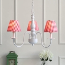 Fabric Shade Chandelier Lamp with Trellis Design Lodge Style 3 Lights Hanging Lamp in White