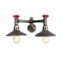 Bronze Finish Flared Wall Lamp Vintage Retro Iron 2 Lights Wall Mount Fixture for Restaurant