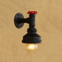 Metallic Water Pipe Wall Mount Light Industrial 1 Head Small Sconce Light in Black for Bar