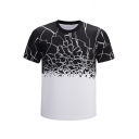 Fashion 3D Black and White Colorblock Crewneck Short Sleeve Fitted T-Shirt