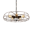 Industrial Fan LED Pendant Light Suspension in Wrought Iron Style, Five-light