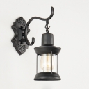 Nautical Style Lantern Wall Lamp 1 Light Sconce Lighting in Black with Glass Shade for Warehouse