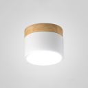 White Cylindrical Ceiling Flush Mount Minimalist Wood LED Flush Mount Light for Sitting Room