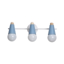 3 Lights Linear Sconce Light With Open Bulb Living Room Metallic Vanity Light in Blue/Gray