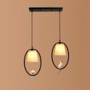 Metal Pendant Light with Circular Ring Beige Shade 2 Lights Suspension Light for Hallway