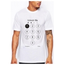 Funny Letter UNLOCK ME Phone Number Printed Basic White Loose Fit T-Shirt