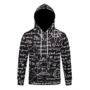 New Trendy Unique All Over Formula Printed Long Sleeve Fitted Black Hoodie