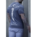 Popular Letter WARRIOR Graphic Printed Round Neck Short Sleeve Fitness Training Cotton T-Shirt for Men