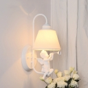 Luminaire à 1 ampoule Coolie avec bébé américain, lumière américaine rétro, avec abat-jour en tissu blanc