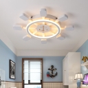 Round Rudder LED Flush Light Nautical Style White Metal Flush Ceiling Light for Amusement Park