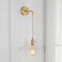 Brass Finish Scalloped Suspender Wall Light Vintage Clear Glass 1 Light Sconce Lighting for Hallway