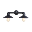 2 Heads Railroad Wall Mount Light Retro Style Wrought Iron Wall Lamp in Black for Warehouse