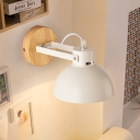 1 Light Dome Wall Mount Light with Wooden Round Base Simplicity Wall Light in White for Bedroom