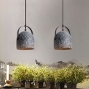 Dome Shade Suspended Lamp Industrial Stone Adjustable Lighting Fixture in Black for Hall Staircase