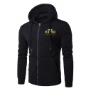 New Stylish Unique Letter THE KING Print Long Sleeve Slim Fit Zip Up Drawstring Hoodie