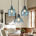 Geometric Pendant Light Designers Style Glass Single Head Drop Light in Blue for Kitchen