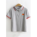Cute Cartoon Letter COLLECTION Embroidered Short Sleeve Lapel Collar Cotton Polo Shirt