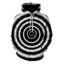 3D Digital Whirlpool Printed Long Sleeve Stylish Casual Black Hoodie