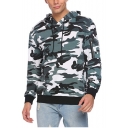 Fashion Zip-Embellished Long Sleeve Trendy Camouflage Printed Regular Fit Hoodie