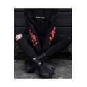 Chic Floral Rose Print Long Sleeve Letter ALMOST DEAD Front Black Loose Fit Hoodie