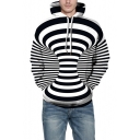 New Stylish 3D Black and White Striped Whirlpool Printed Casual Drawstring Hoodie