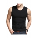 Vented Solid Broad Shoulder Stretch Cotton Slim Fitted Tank Top for Men