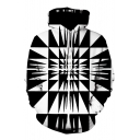 3D Digital Geometric Printed Long Sleeve Colorblock Black Hoodie