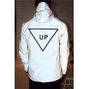 Letter UP Triangle Printed Back Long Sleeve Hooded Zip Gray Reflective Coat