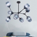 Bubble Ceiling Lamp Stylish Modern Blue Faded Glass 8 Light Lighting Fixture in Black