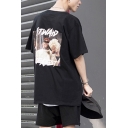 Men's Street Hip Hop Fashion Round Neck Summer Loose Casual Cotton Graphic T-Shirt