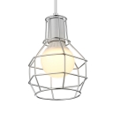 Retro Silver LED Pendant Light with Cage Shade