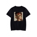 Popular Canadian Singer-Songwriter Floral Figure Printed Round Neck Short Sleeve Casual Unisex T-Shirt