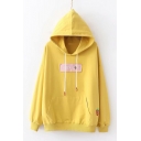 Letter HEY BOY Cherry Embroidered Applique Loose Fit Long Sleeve Drawstring Hoodie