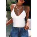 Women's Summer V-Neck Spaghetti Straps Simple Plain Slim Fitted Cami Top