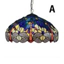 Antique Style 2-Light Ceiling Light with Dragonfly Pattern Tiffany Colorful Glass Shade, 18