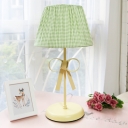 Green Trellis Design Standing Table Light with Bowknot Fabric Shade 1 Bulb Table Lamp for Living Room
